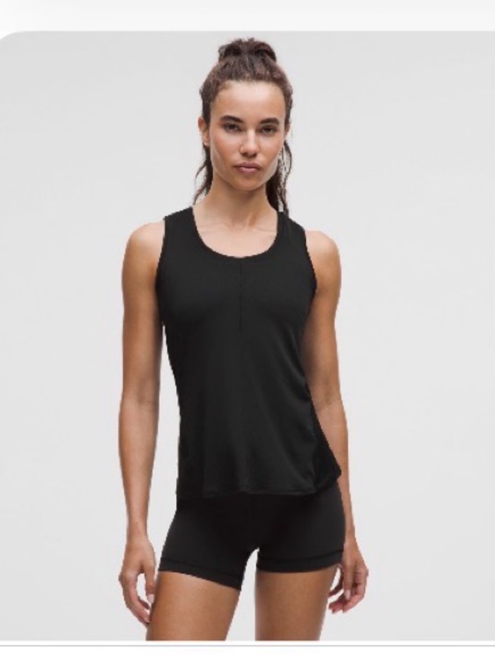 black lululemon lightweight flowy hem tank top large stretchy